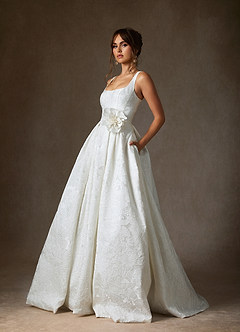 Azazie Ruby Wedding Dresses Diamond White Ball-Gown with Pockets Floral Jacquard Dress image1