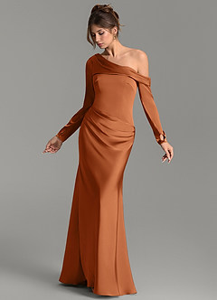 Azazie Sandra Bridesmaid Dresses Copper Mermaid Long Sleeve Stretch Satin Dress image3