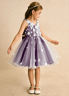 Azazie Junebug vestidos de niña de las flores Vestido de Marfil Uva de Tul de Princesa con Encaje image4