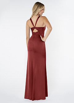 Azazie Mero Bridesmaid Dresses Terracotta Mermaid Pleated Stretch Satin Dress image3