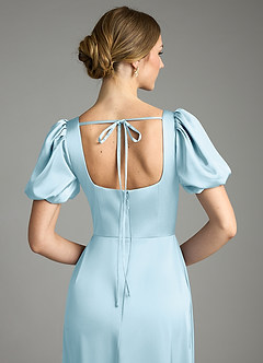 Azazie Fyona Bridesmaid Dresses Sky Blue A-Line Pleated Stretch Satin Dress image2