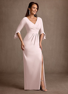Azazie Linnette Mother of the Bride Dresses Blushing Pink Sheath Pleated Stretch Crepe Dress image4