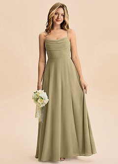 Azazie Bear Junior Moss Green A-Line Pleated Chiffon Dress image1