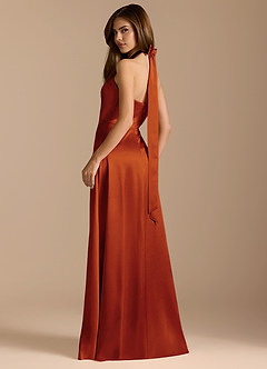 Azazie Tracie Bridesmaid Dresses Paprika A-Line Pleated Metallic Satin Dress image9
