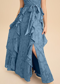 Azazie Peyton Junior Vestido de Azul Acero de Devorado Floral de Corte en A con Plisado image8