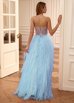 Madellow Sky Blue Sequined embroidery Tulle A-line Corset Prom Dress image2