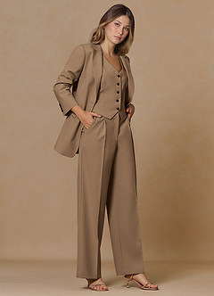 front Rowan Truffle Refined Weave Performance 3-Piece Suit