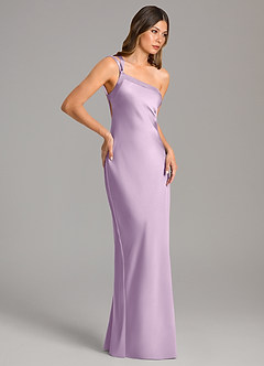 Azazie Monroe Bridesmaid Dresses Frosted Lilac Mermaid One Shoulder Stretch Satin Dress image5