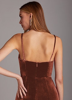 Azazie Solange Brautjungfernkleider Etui Plissee Samt Kleid Terrakotta image5