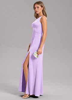 Azazie Feby Bridesmaid Dresses Lilac A-Line One Shoulder Stretch Satin Dress image5