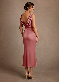 Azazie Mazhe Suknie dla Matki Panny Młodej Linia A Pofałdowany Satyna elastyczna Długość herbaty Sukienka image2