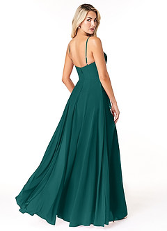 Azazie Emerald Vestidos de damas de honor Vestido de Pavo Real de Gasa de Corte en A con Volantes image3