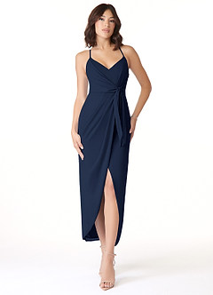Azazie Ollie Ready to Ship Dark Navy Stretch Chiffon Bridesmaid Dresses |  Azazie CA
