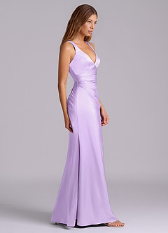 Azazie Amelie Bridesmaid Dresses Lilac A-Line Pleated Stretch Satin Dress image3