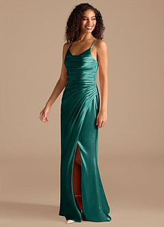 Azazie Deandra Robes de demoiselle d'honneur Robe Sirène en Satiné métallisé Plissée Vert Pin image3