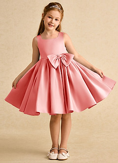 Azazie Jessie Blumenmädchenkleider A-Linie Schleifen Matte Satin Kleid Koralle image2