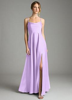 Azazie Elle Bridesmaid Dresses Lilac A-Line Pleated Stretch Satin Dress image1