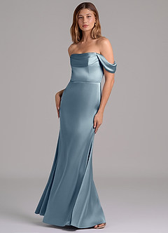 Azazie Miley Kleider zum Anprobieren zu Hause Wandelbar Meerjungfrau-Linie Schulterfrei Stretch-Satin Kleid Staubblau image5