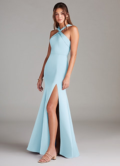 Azazie Rue Bridesmaid Dresses Sky Blue A-Line Pleated Stretch Satin Dress image5