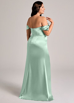 Azazie Saige Bridesmaid Dresses Agave Sheath Off the Shoulder Metallic Satin Convertible Dress image14