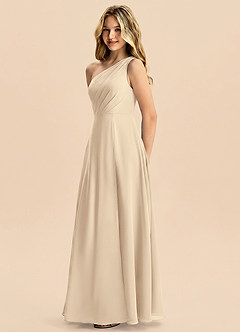 Azazie Phaedra Junior Champagne A-Line Pleated Chiffon Dress image4