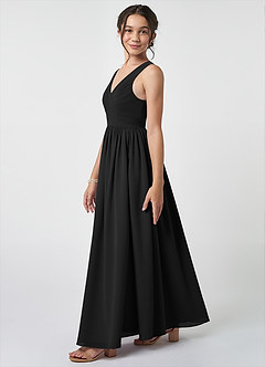 Azazie Keyla Junior Black A-Line Pleated Chiffon Dress image3
