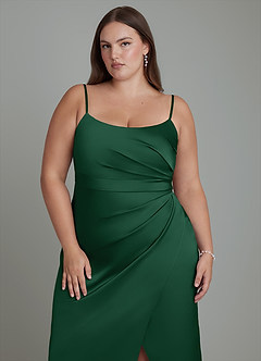 Azazie Calandra Robes de demoiselle d'honneur Robe Fourreau en Satin extensible Plissé Vert Foncé image13