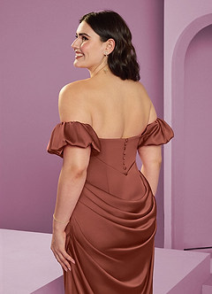 Barbie ♥ Azazie Bridesmaid Dresses Auburn Sheath Off the Shoulder Stretch Satin Convertible Dress image17