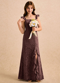 Azazie Novanlie Girls Formal Flower Girl Klänningar Klänning Sjöjungfru i Blommig Utbrändhet Rosett image5