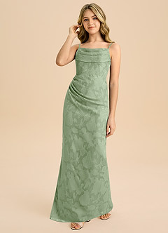 Azazie Mai Junior Etui Plissee Blumen-Burnout Kleid Staubiger Salbeigrün image6