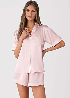 front 100 % tvättbart siden pyjamasset med kort ärm