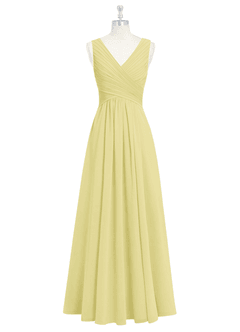 Azazie Flora Robes de demoiselle d'honneur Robe Trapèze en Mousseline de soie Plissée Sorbet Citron image7