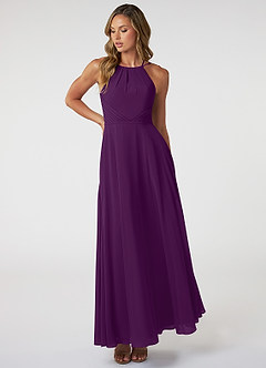 Azazie Melinda Final Sale Grape A-Line Pleated Chiffon Dress image1