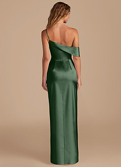 Azazie Lia Jurken voor bruidsmeisjes Jurk van Metaalachtig Satijn met Kolom Off the Shoulder Eucalyptus image4