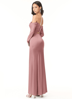 Azazie Hallie Bridesmaid Dresses Dusty Rose Sheath Off-The-Shoulder Long Sleeve Stretch Satin Convertible Dress image6