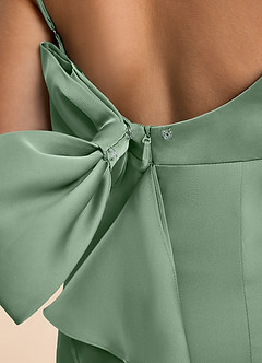Azazie Lioren Junior Matcha Sheath Bow Stretch Satin Dress image6