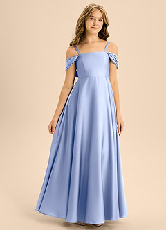 Azazie Rowena Junior A라인 절하다 스트레치 새틴 플로어 길이 주니어 신부 들러리 드레스 image3