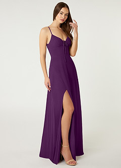 Azazie Minie Bridesmaid Dresses Grape A-Line Bow Chiffon Dress image4