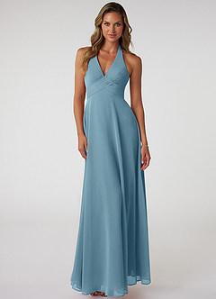 Azazie Tessie Bridesmaid Dresses Moody Blue A-Line V-Neck Pleated Chiffon Dress image1