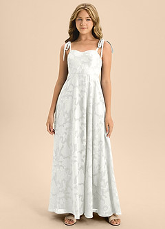 Azazie Rosey Junior White A-Line Sweetheart Neckline Floral Burnout Dress image3