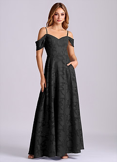 Azazie Marley Final Sale Black A-Line Off the Shoulder Floral Burnout Convertible Dress image5