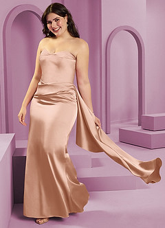 Barbie ♥ Azazie Bridesmaid Dresses Rose Gold Sheath Strapless Stretch Satin Convertible Dress image6
