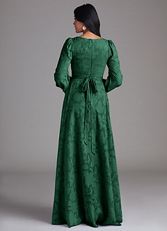 Azazie Leonia Bridesmaid Dresses Dark Green A-Line Long Sleeve Floral Burnout Dress image3