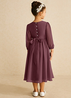 Azazie Lolo Robe Demoiselle D'honneur Fillette Robe Trapèze en Mousseline de soie avec manches Sangria image5