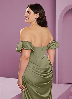 Barbie ♥ Azazie Bridesmaid Dresses Pistachio Sheath Off the Shoulder Stretch Satin Convertible Dress image17