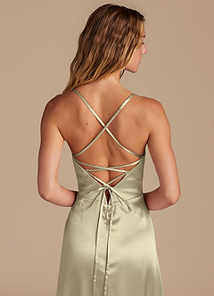 Azazie Mei Bridesmaid Dresses Moss Green A-Line Metallic Satin Dress image2