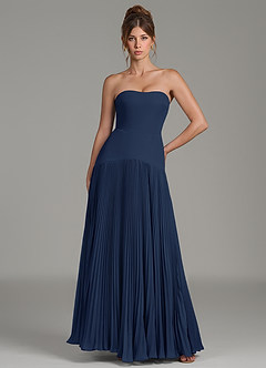 Azazie Yuliana Bridesmaid Dresses Dark Navy A-Line Strapless Chiffon Dress image1