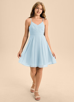Azazie Avelina Junior Sky Blue A-Line Pleated Chiffon Dress image3