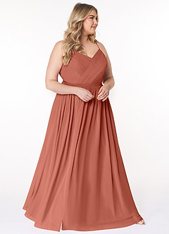Azazie Cora Bridesmaid Dresses Clay A-Line Pleated Chiffon Dress image9