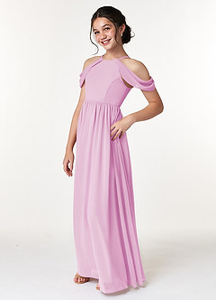 Azazie Seneca Junior Candy Pink A-Line Off the Shoulder Chiffon Dress image4